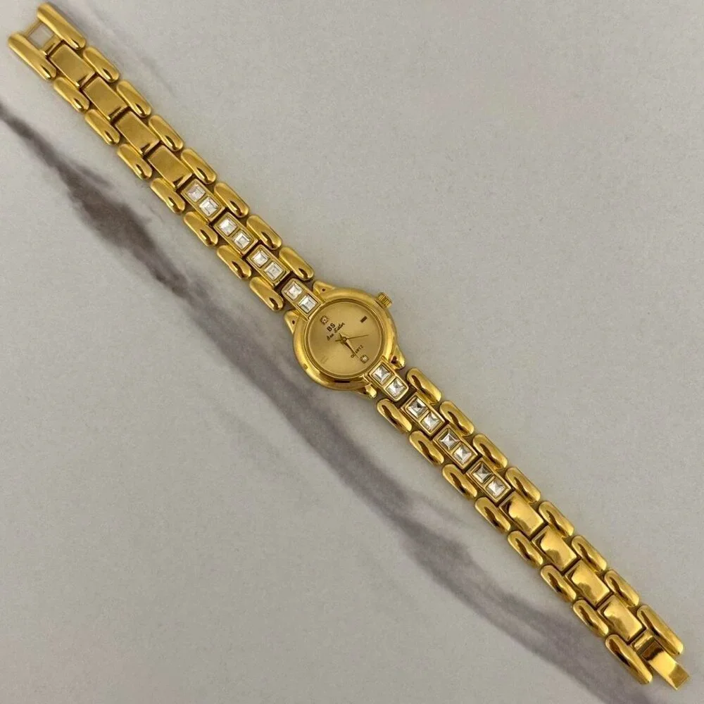 SKU:0013 cute gold watch metal bracelet zircon stone vintage style+in a gift bag
